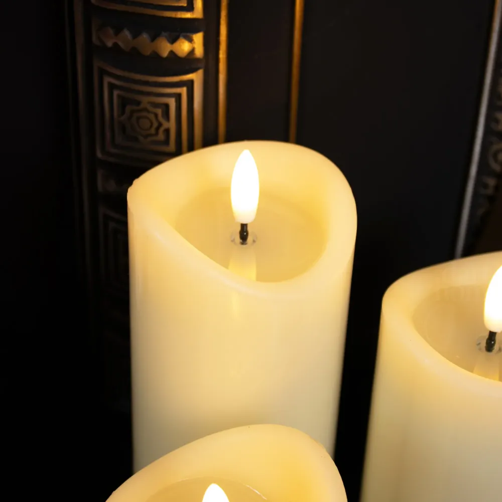 Ivory LED Wax Pillar Candles Set 3 Darthome Limited