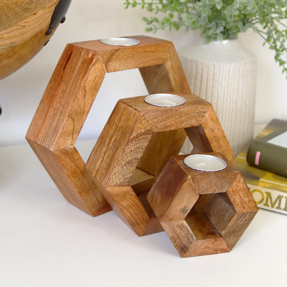 Set 3 Hexagonal Tea Light Holders Candles Darthome Limited