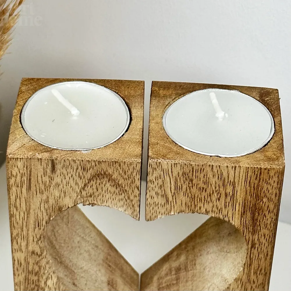 Wood Block Love Heart Tea Light Holder Darthome Limited