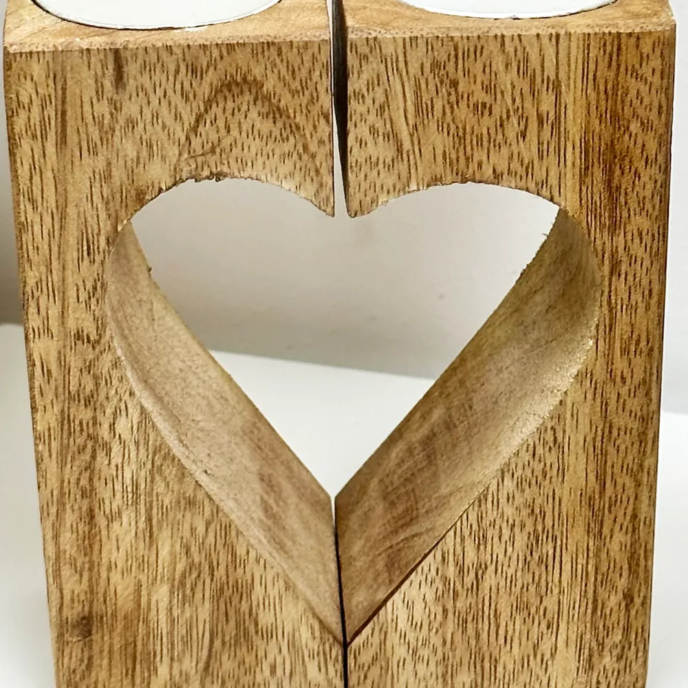 Wood Block Love Heart Tea Light Holder Darthome Limited