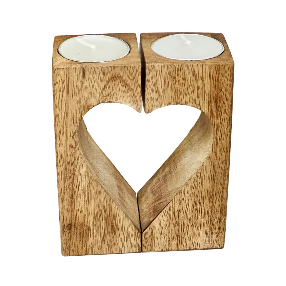 Wood Block Love Heart Tea Light Holder Darthome Limited