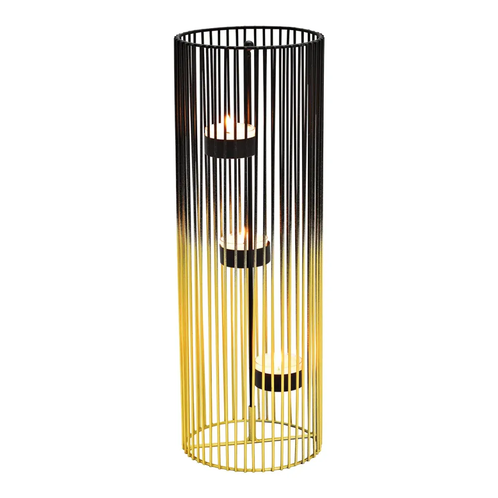 Tealight holder set 3 tealights made metal black/gold (W/H/D) 12x34x12cm