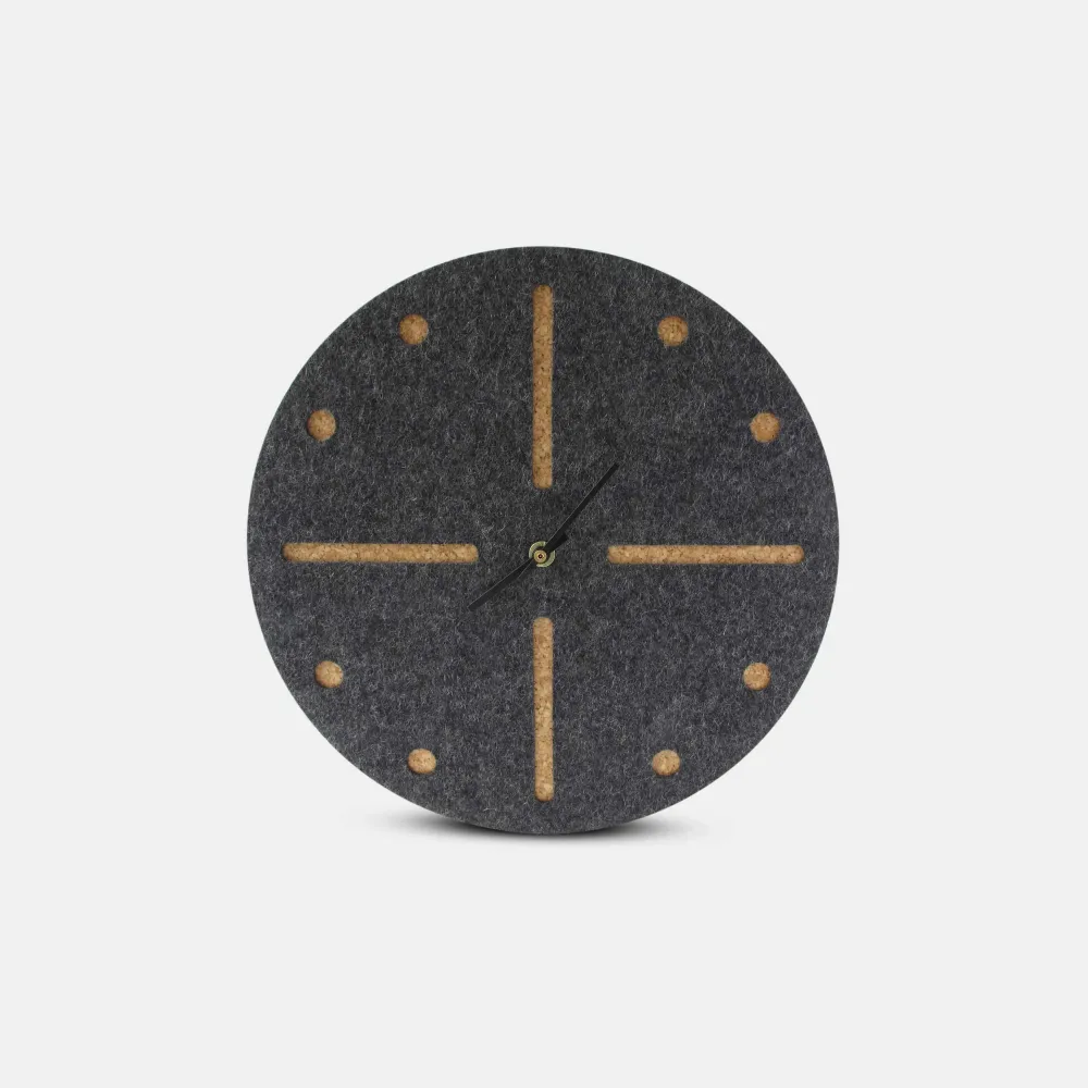 Wanduhr aus Filz und Kork 30 cm | anthrazit - schwarz | Design: Odense