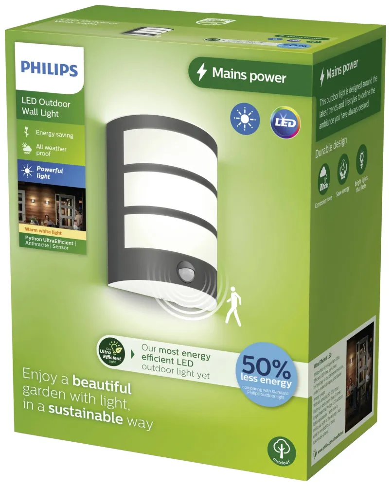 B-Ware Philips Led Außenwandleuchte Python Ue Anthrazit Sensor Wandleuchte Lampe S958