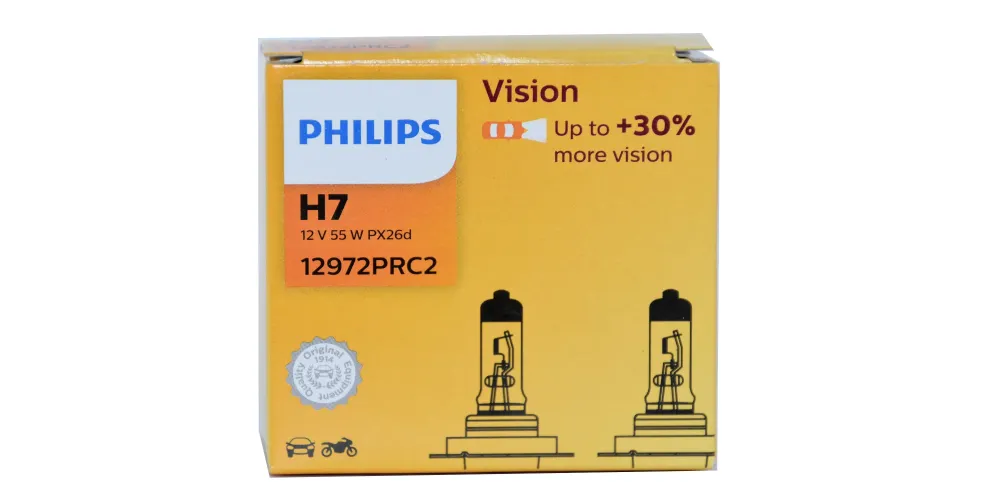 Philips H7 12972PRC2 Vision +30% Halogen Scheinwerferlampen Duo-Set (2 Stück)