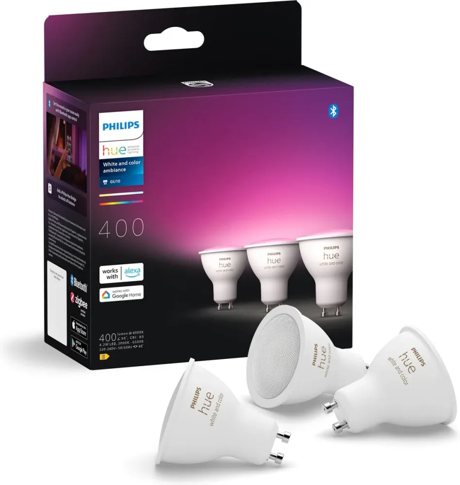 Philips Hue White and Color Ambiance GU10 – 400 Lumen Bluetooth (3er-Pack)