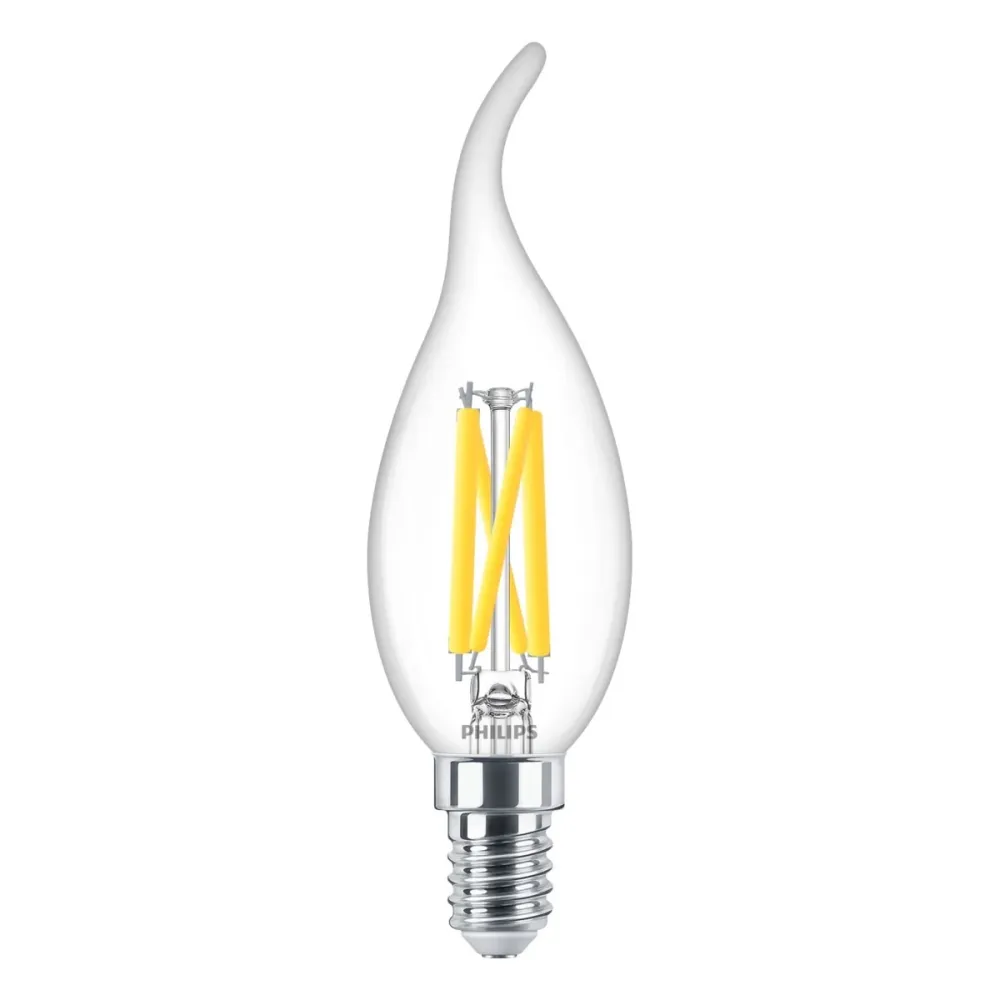 Philips MASTER LED E14 Kerzenfaden mit gebogener Spitze, klar, 3,4 W, 470 lm – 922–927, dimmbar bis warm | Beste Farbwiede...