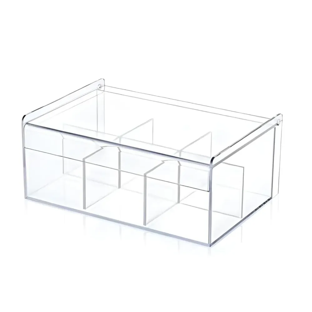 Acryl Teebox & Schmuck-Organizer – Transparente Aufbewahrungsbox mit 6 Fächern