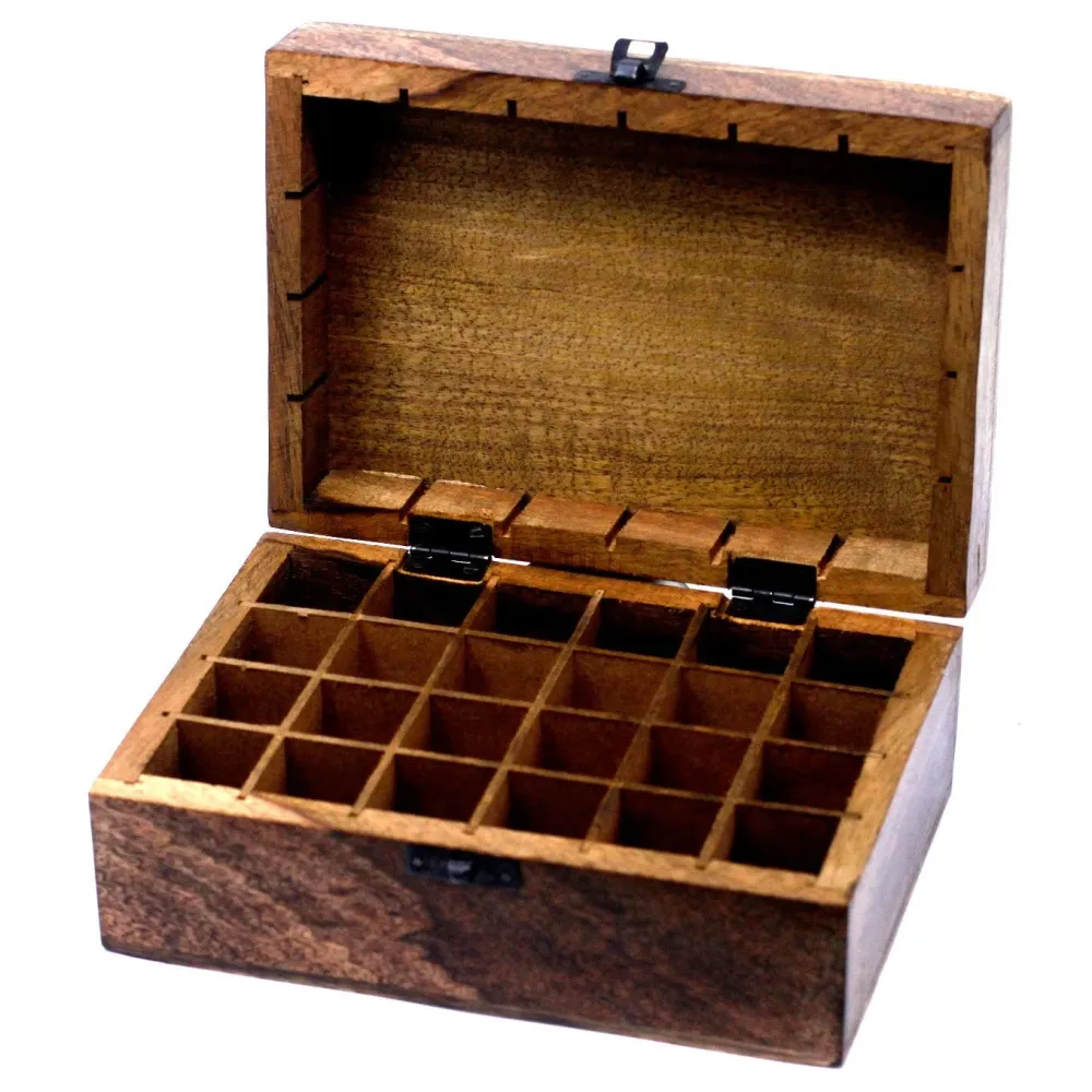 Aufbewahrungsbox für ätherische Öle aus Mangoholz, 24 Fächer