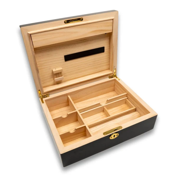 Black Leaf - Weedor mit Lichtleiste - Aufbewahrungsbox aus Hartholz