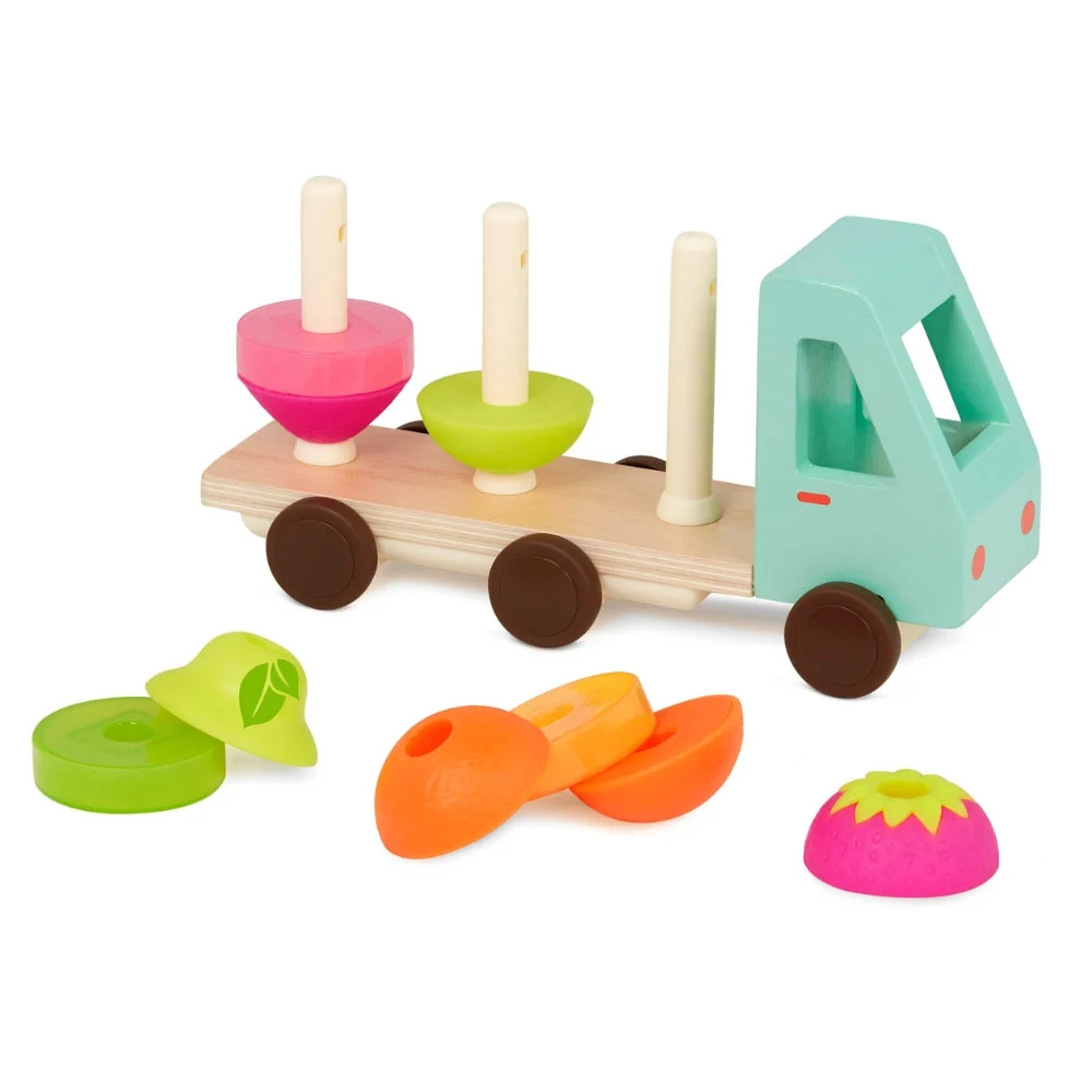 B.Toys Wooden Truck Sorter für Kinder mit Obst
