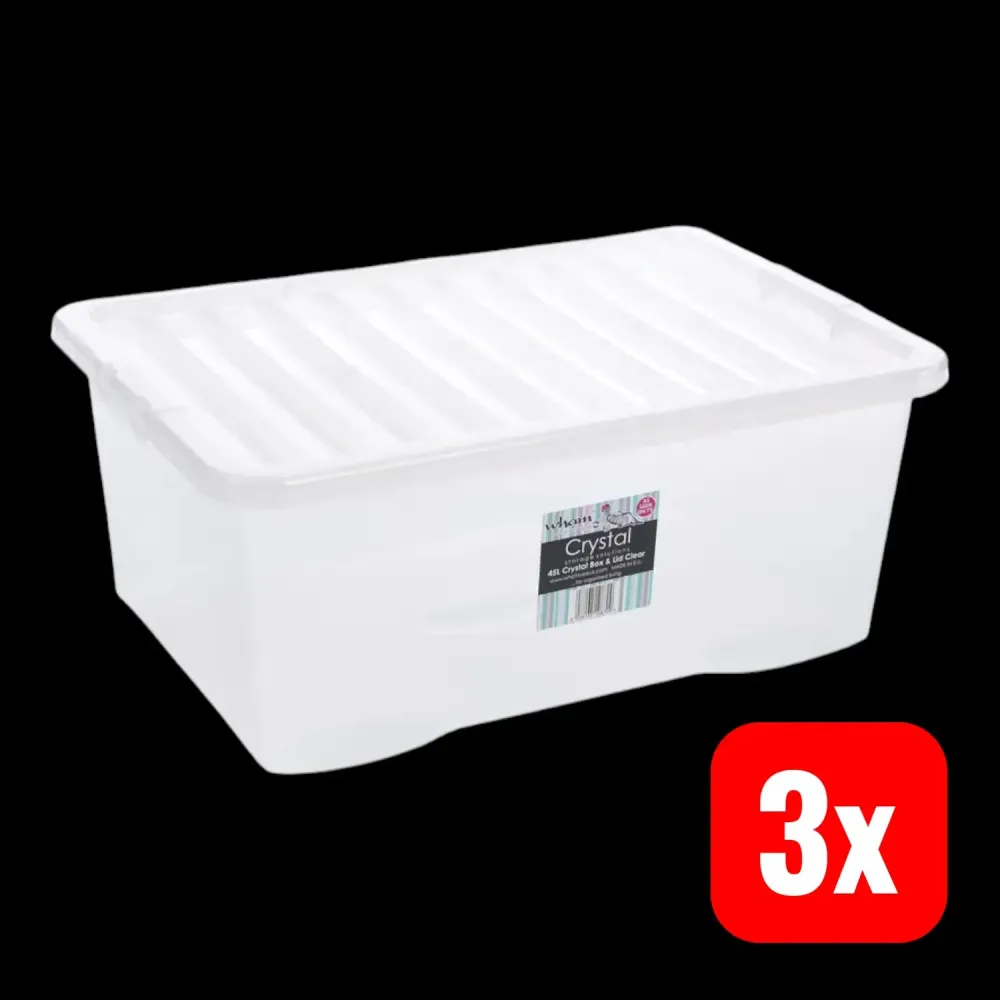 B-Ware Wham Aufbewahrungsbox Behälter Mit Deckel Box 45 L Transparent 3 Stück