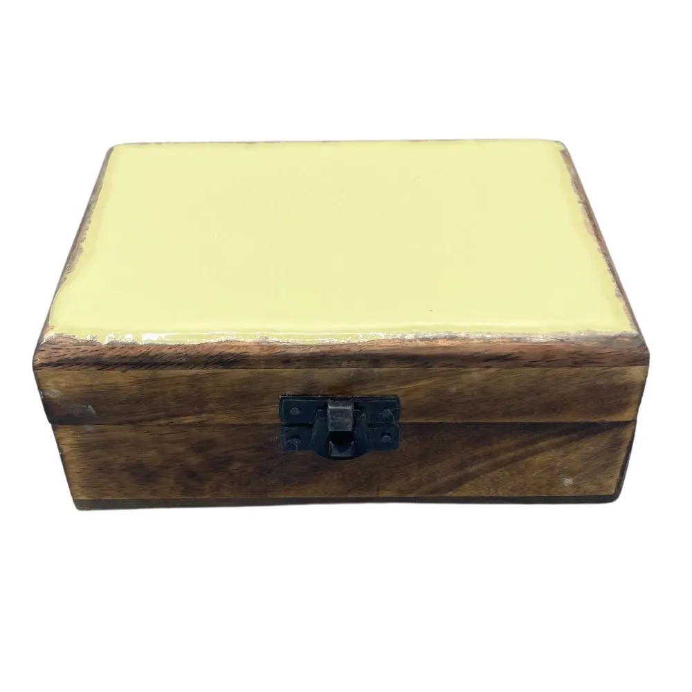 Keramikglasierte Aufbewahrungsbox aus Mangoholz – Beton 15x10x6cm
