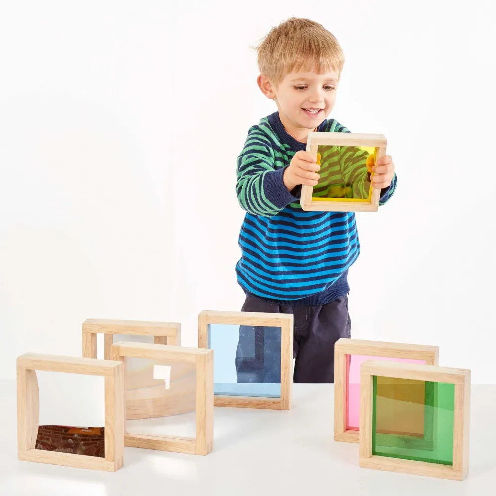 TickIt Wooden große bunte sensorische Quadrate 7 el.
