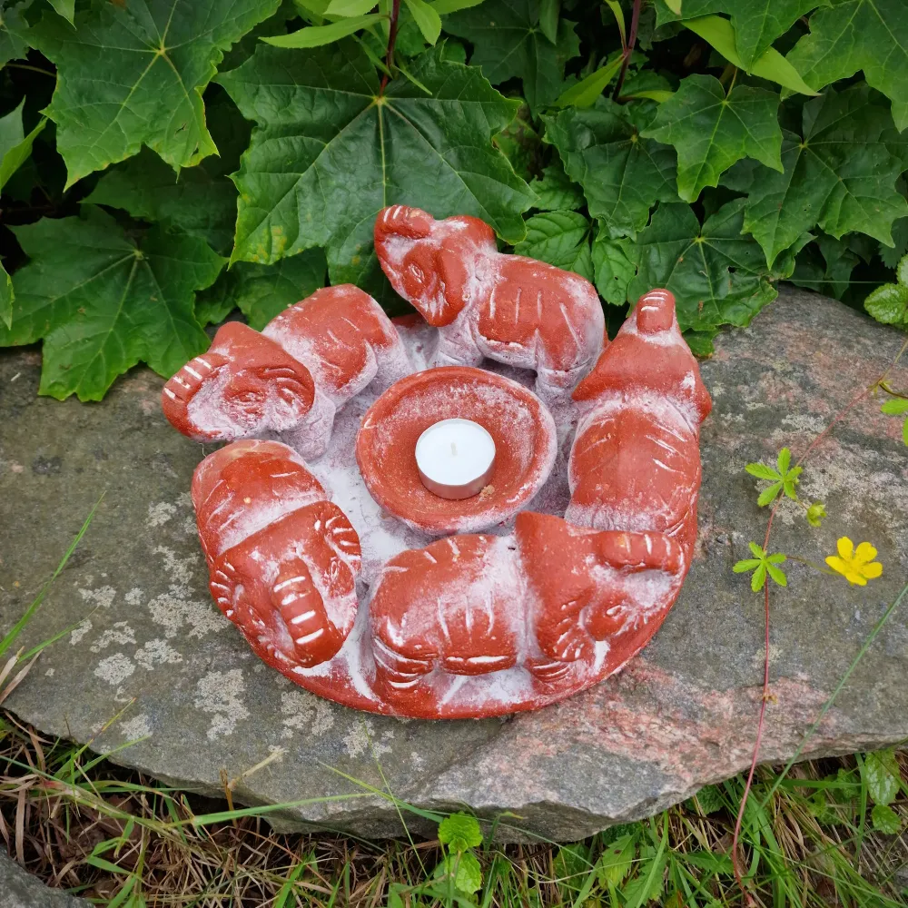 Elefantenkreis – 5 Figuren aus Terrakotta – Rot