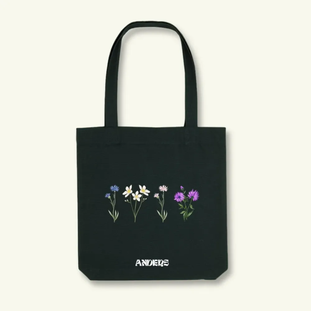 flower tote bag black
