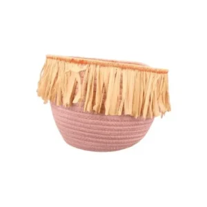 Geschenkkorb rosa aus BW/Poly mit Bastfransen Durchmesser 28 cm