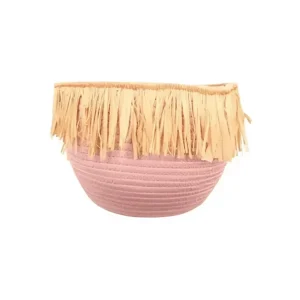 Geschenkkorb rosa aus BW/Poly mit Bastfransen Durchmesser 33 cm