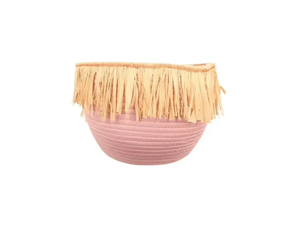 Geschenkkorb rosa aus BW/Poly mit Bastfransen Durchmesser 33 cm