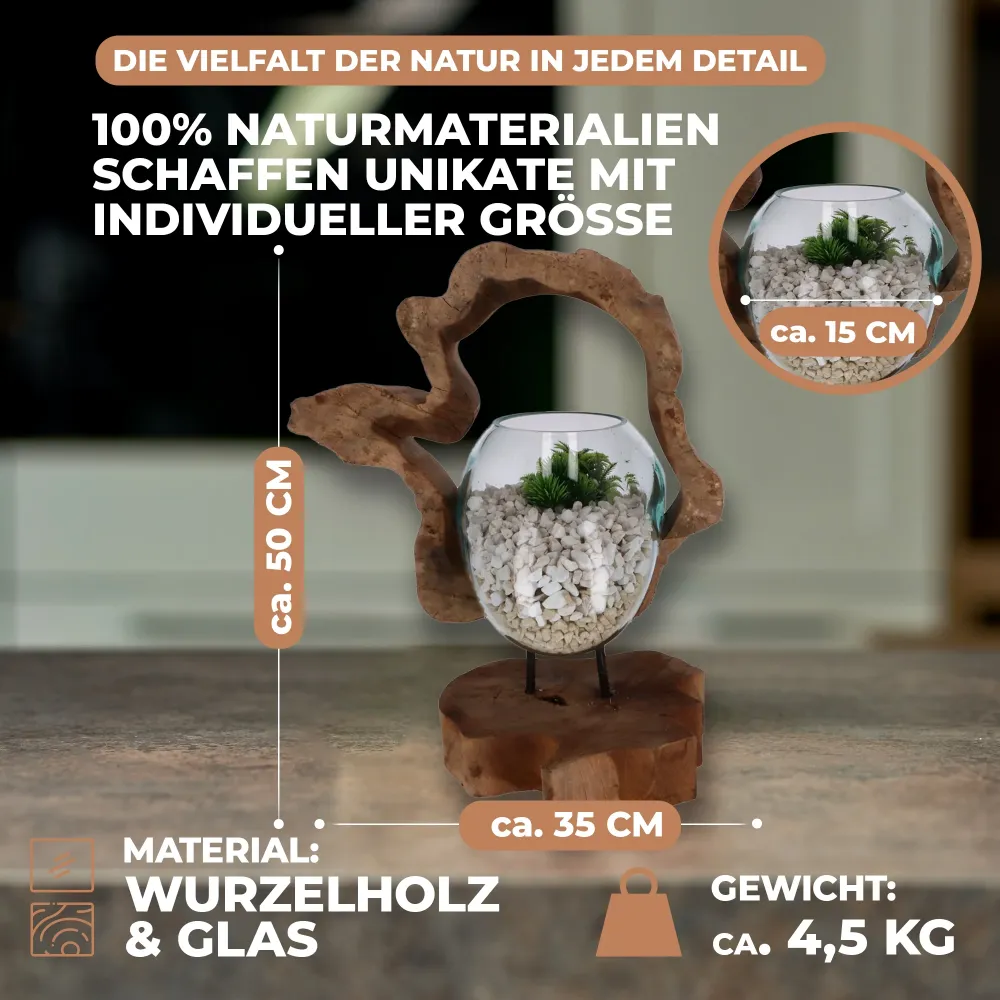 Handgefertigte Holzskulptur mit Glas – Nachhaltige Deko aus Wurzelholz | Modernes Wohnaccessoire (Kopie)