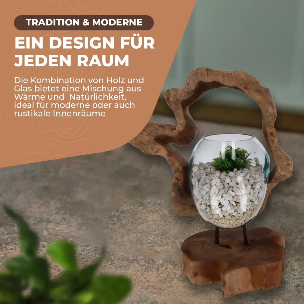 Handgefertigte Holzskulptur mit Glas – Nachhaltige Deko aus Wurzelholz | Modernes Wohnaccessoire (Kopie)