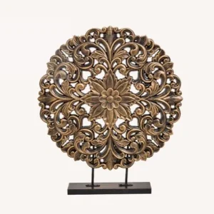 Holzdekor Blume, schwarz-gold, Durchmesser 40 cm