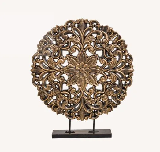 Holzdekor Blume, schwarz-gold, Durchmesser 40 cm