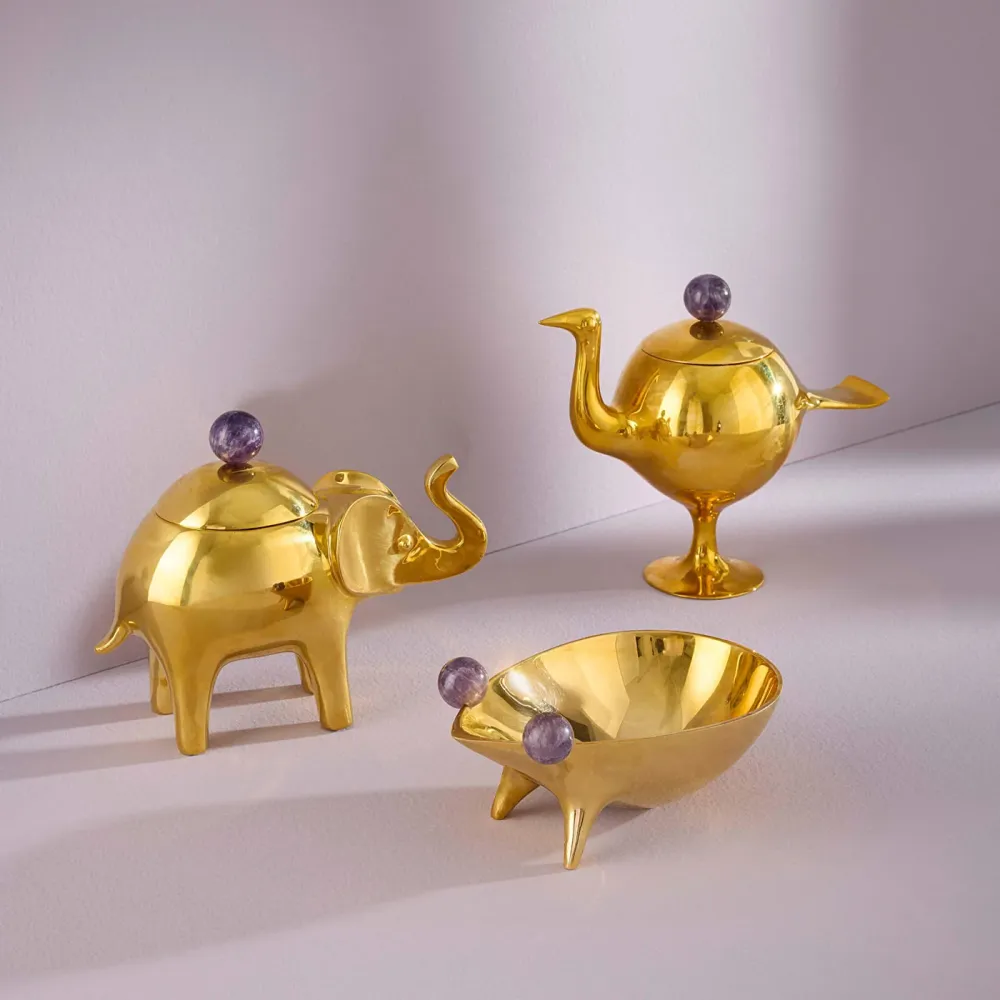 Jonathan Adler Aufbewahrungsdose Brass Elephant | Messing mit echtem Amethyst