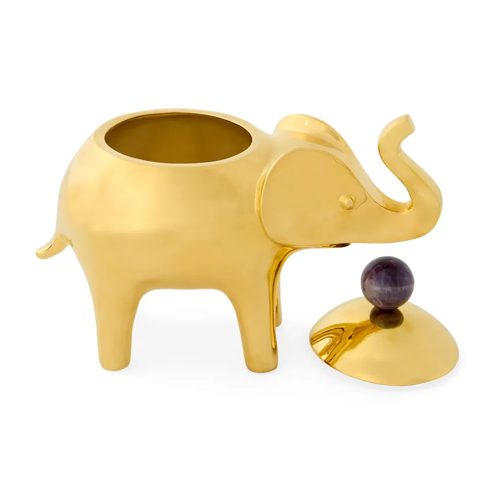 Jonathan Adler Aufbewahrungsdose Brass Elephant | Messing mit echtem Amethyst
