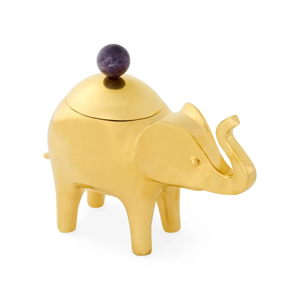 Jonathan Adler Aufbewahrungsdose Brass Elephant | Messing mit echtem Amethyst