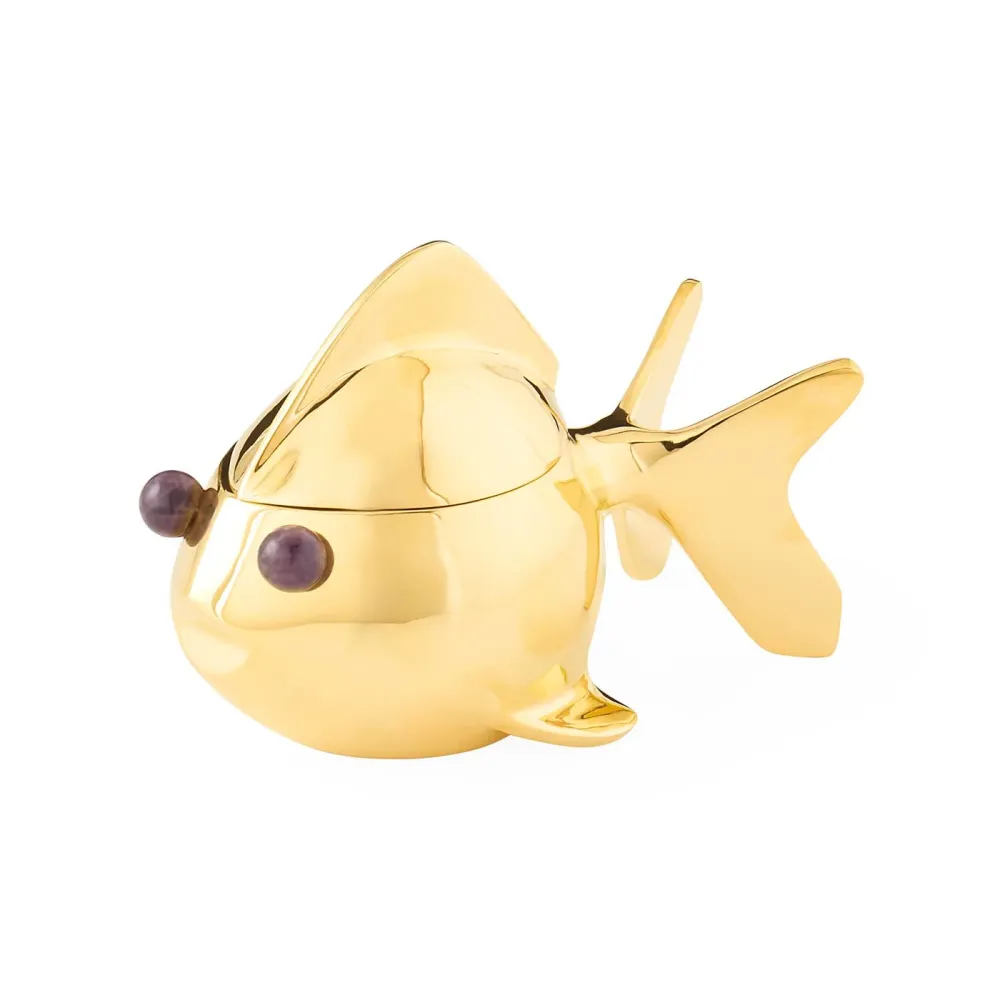Jonathan Adler Aufbewahrungsdose Brass Goldfisch | Messing mit echtem Amethyst
