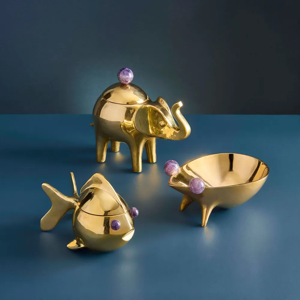 Jonathan Adler Aufbewahrungsdose Brass Goldfisch | Messing mit echtem Amethyst