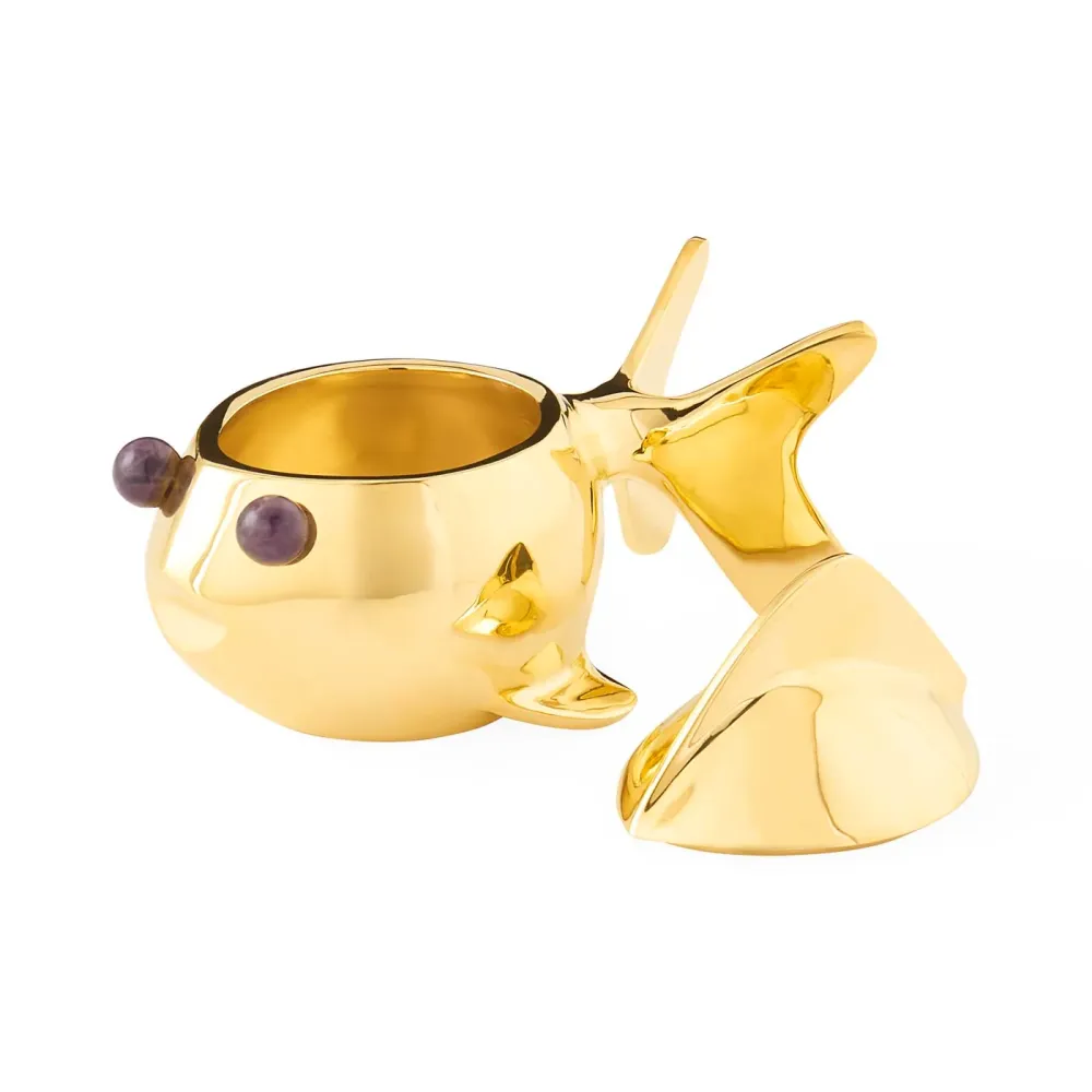 Jonathan Adler Aufbewahrungsdose Brass Goldfisch | Messing mit echtem Amethyst