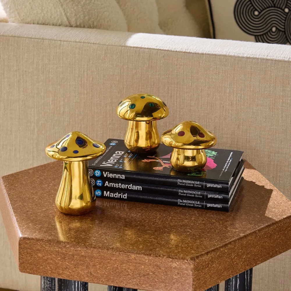 Jonathan Adler Aufbewahrungsdose Brass Mushroom Medium | Messing mit echtem Malachit