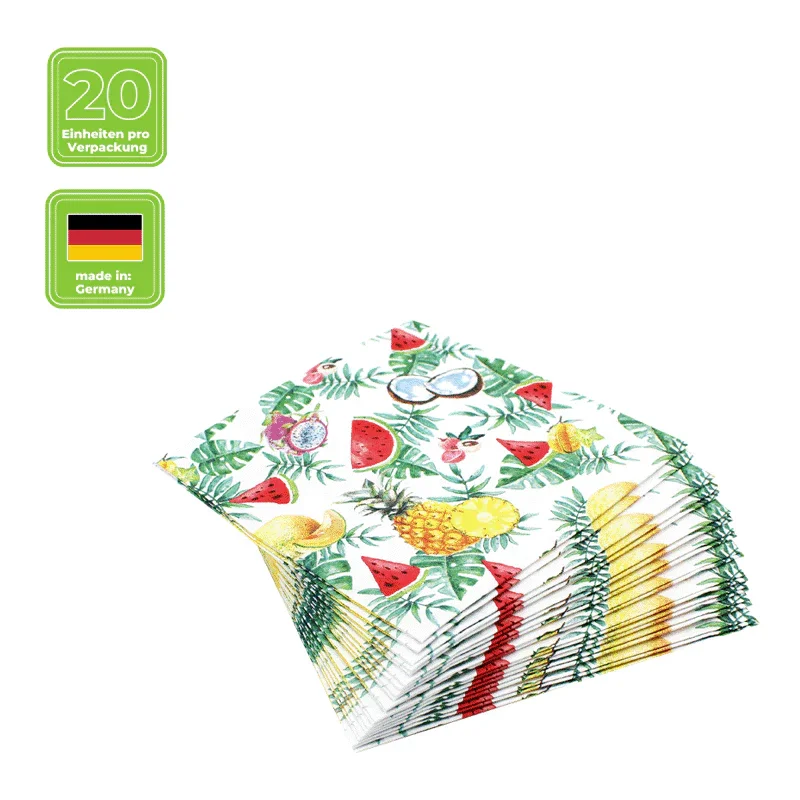 Lunchservietten „Exotic Fruits“, 33x33 cm, 3-lagig, Home Fashion®, 20 Stück