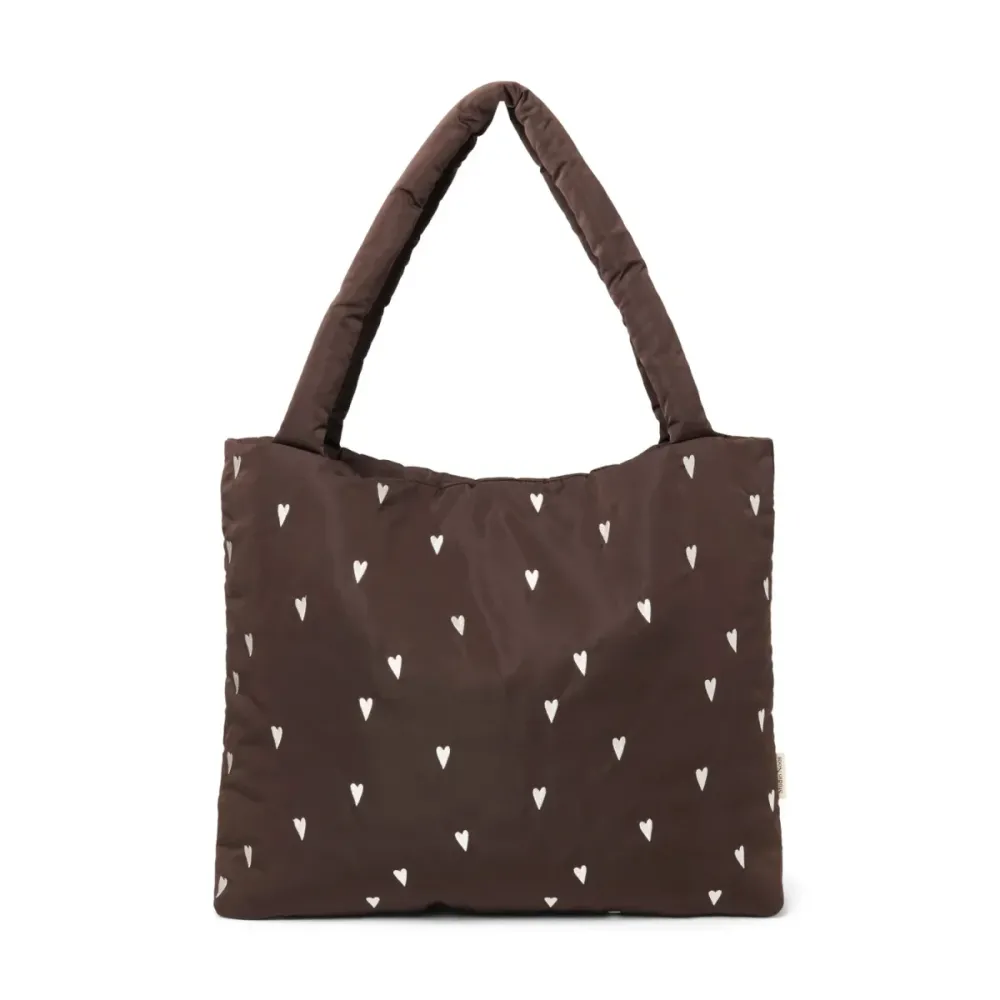 Puffy Mom Bag | Brown Hearts