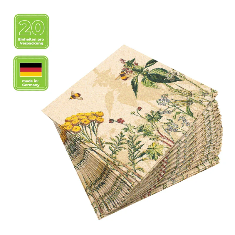 Recyclingservietten „Wild Flowers“, 25x25 cm, 2-lagig, Home Fashion®, 20 Stück