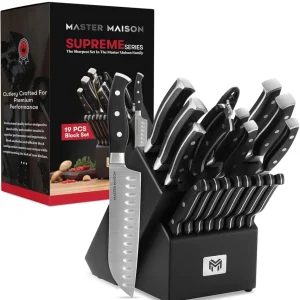 19-teiliges Premium-Küchenmesserset mit Holzblock, Master Maison Besteck aus deutschem Edelstahl mit Messerschärfer und 8...