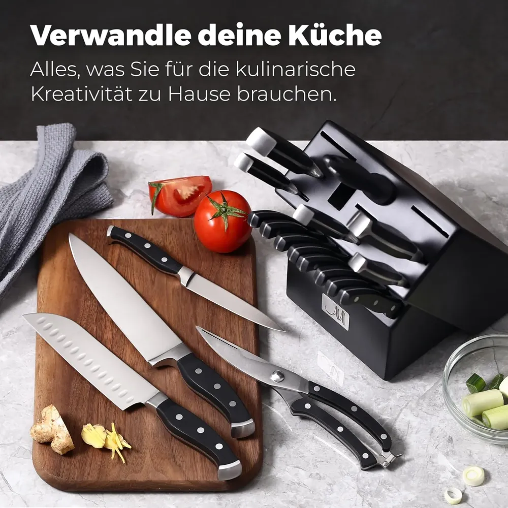 19-teiliges Premium-Küchenmesserset mit Holzblock, Master Maison Besteck aus deutschem Edelstahl mit Messerschärfer und 8...
