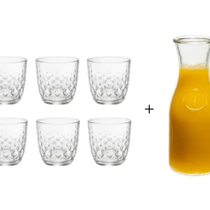 Bormioli Rocco Gläser Glit Transparent 295 ml - 6 Stück + Cookinglife Karaffe 1 Liter