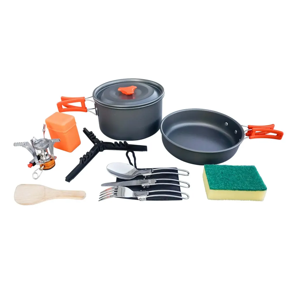 Camping Kochgeschirr Set mit Gasbrenner und Besteck, Outdoor "EXPEDITION" | TEKSON 202025