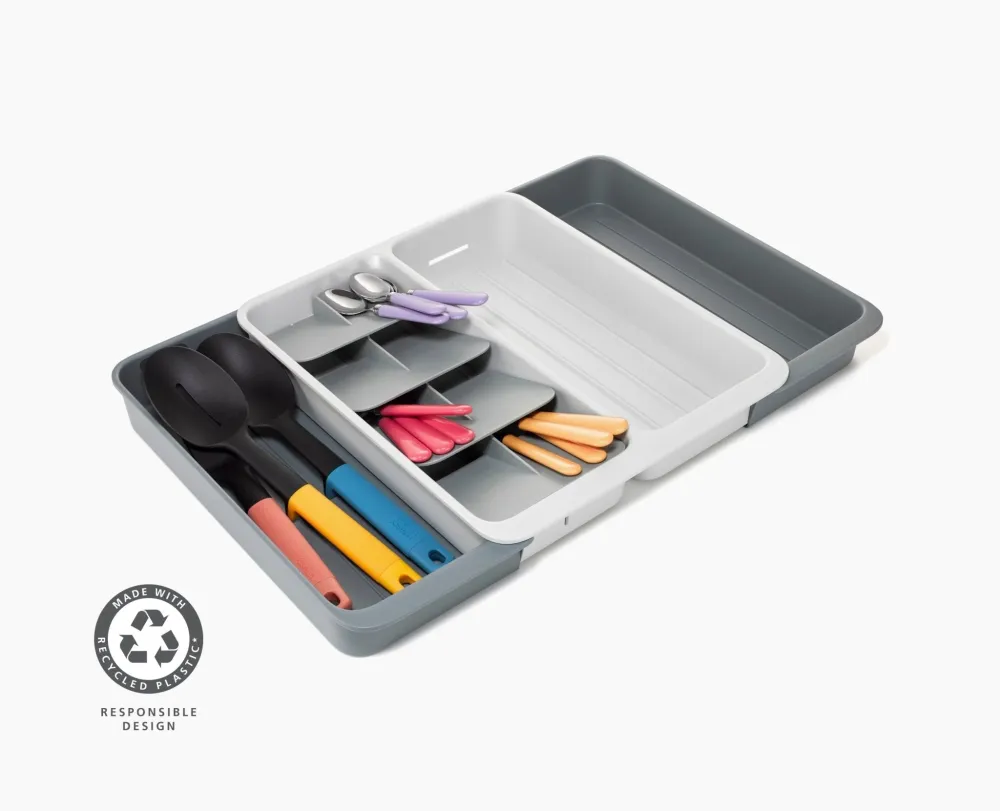 DrawerStore™ Gestufter, erweiterbarer Besteck- und Küchenzubehör-Organizer aus recyceltem Plastik
