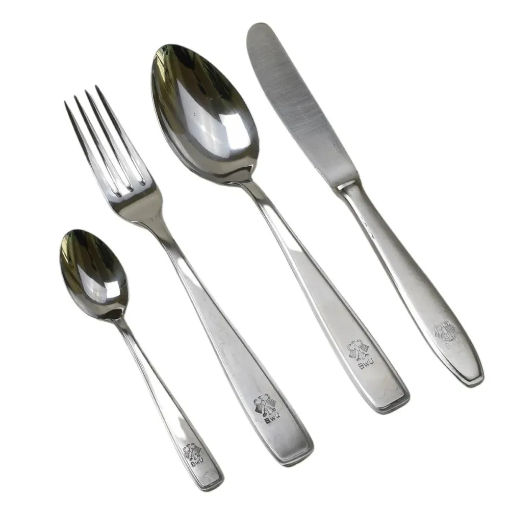 Echtes deutsches Militär-Essbesteck-Set, komplett, Besteck, Tassen, Teller, Camping, NEU