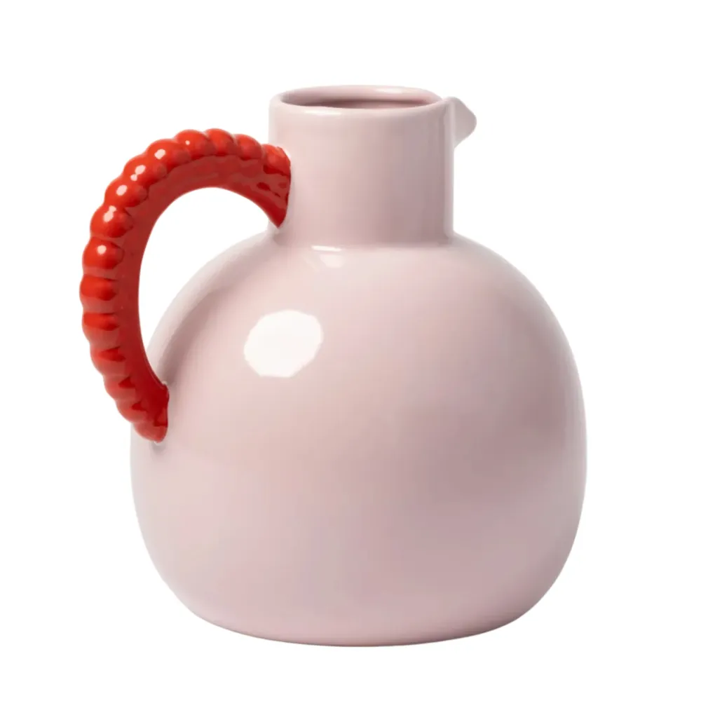 Kanne PERLE rosa mit rotem Griff