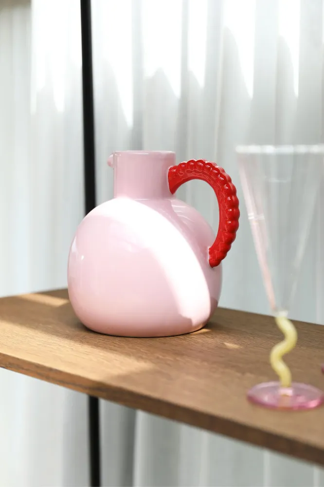Kanne PERLE rosa mit rotem Griff