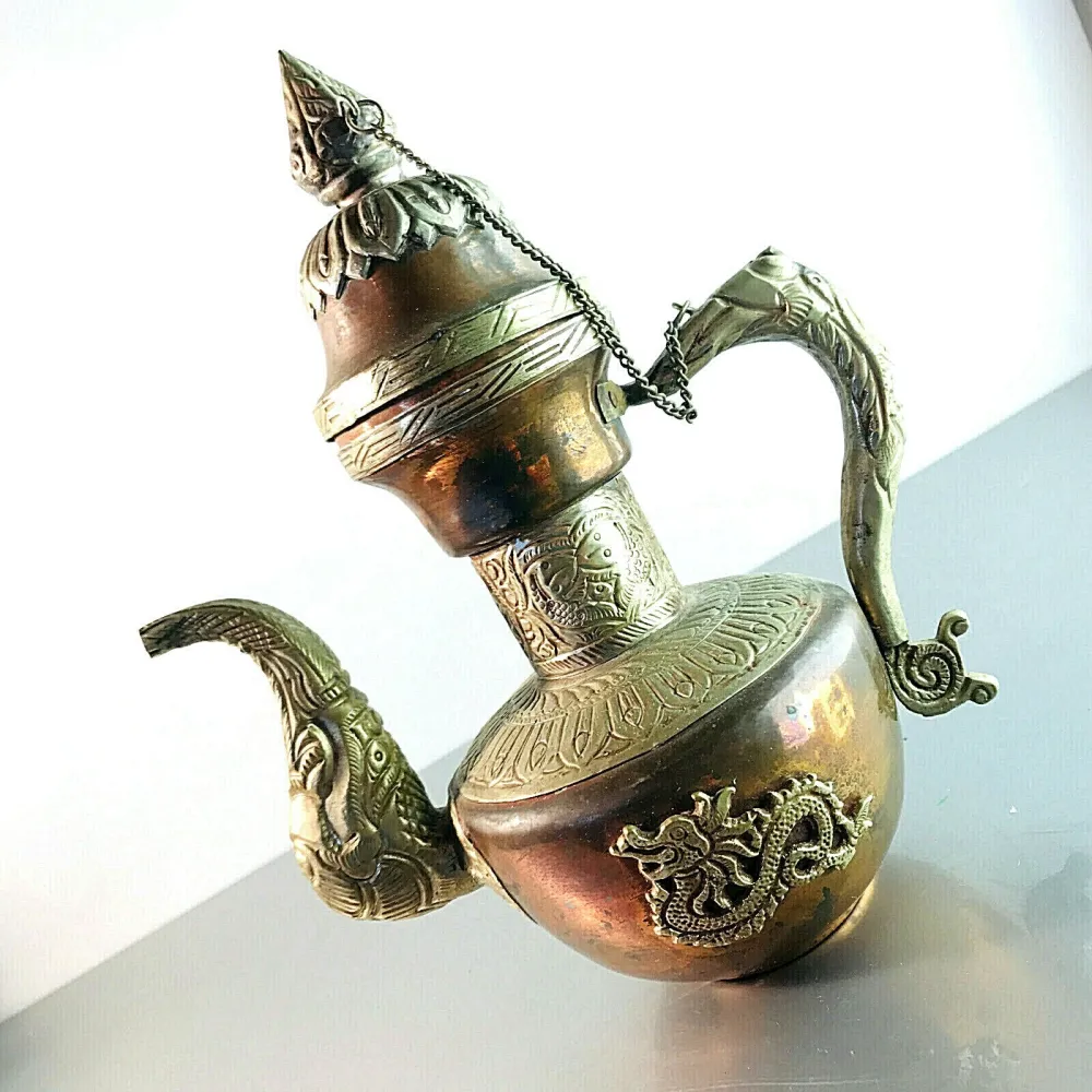 KANNE Teekanne Kupfer MESSING 50er 60er MID CENTURY orientalisch 22,5 cm