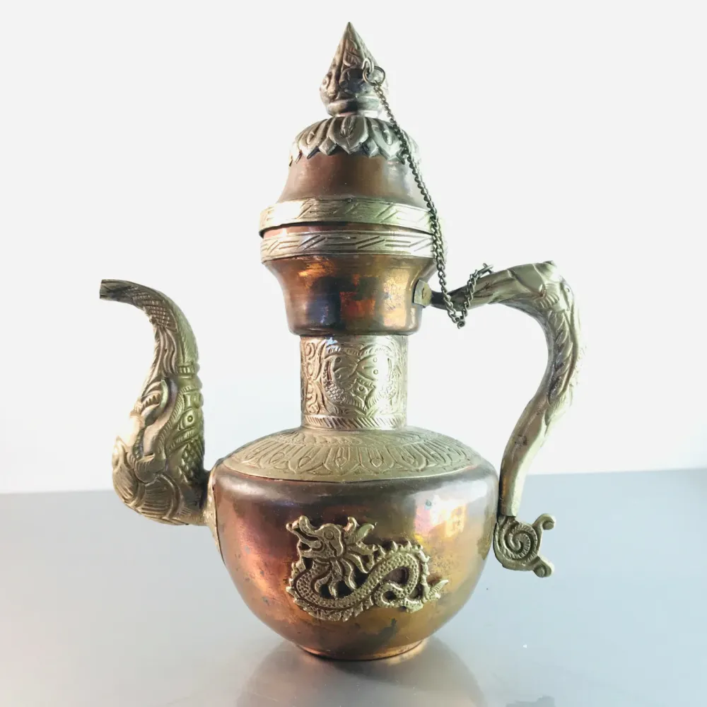 KANNE Teekanne Kupfer MESSING 50er 60er MID CENTURY orientalisch 22,5 cm