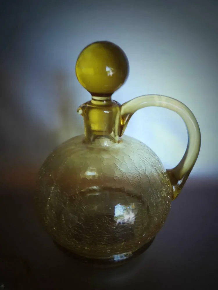 KARAFFE Glas Gläser Kännchen Craquele Eisglas gelb