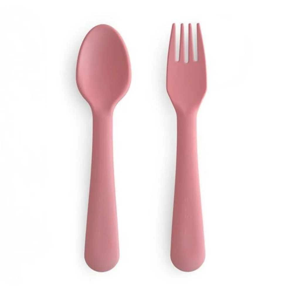 Mushie Baby-Besteck Gabel und Löffel - Dusty Rose