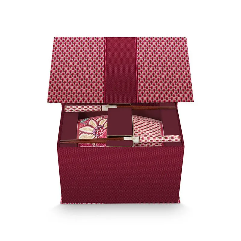 Pip Studio – Geschenkset Schüsseln 15 cm und Essstäbchen Oriental Flower Festival Dunkelrosa